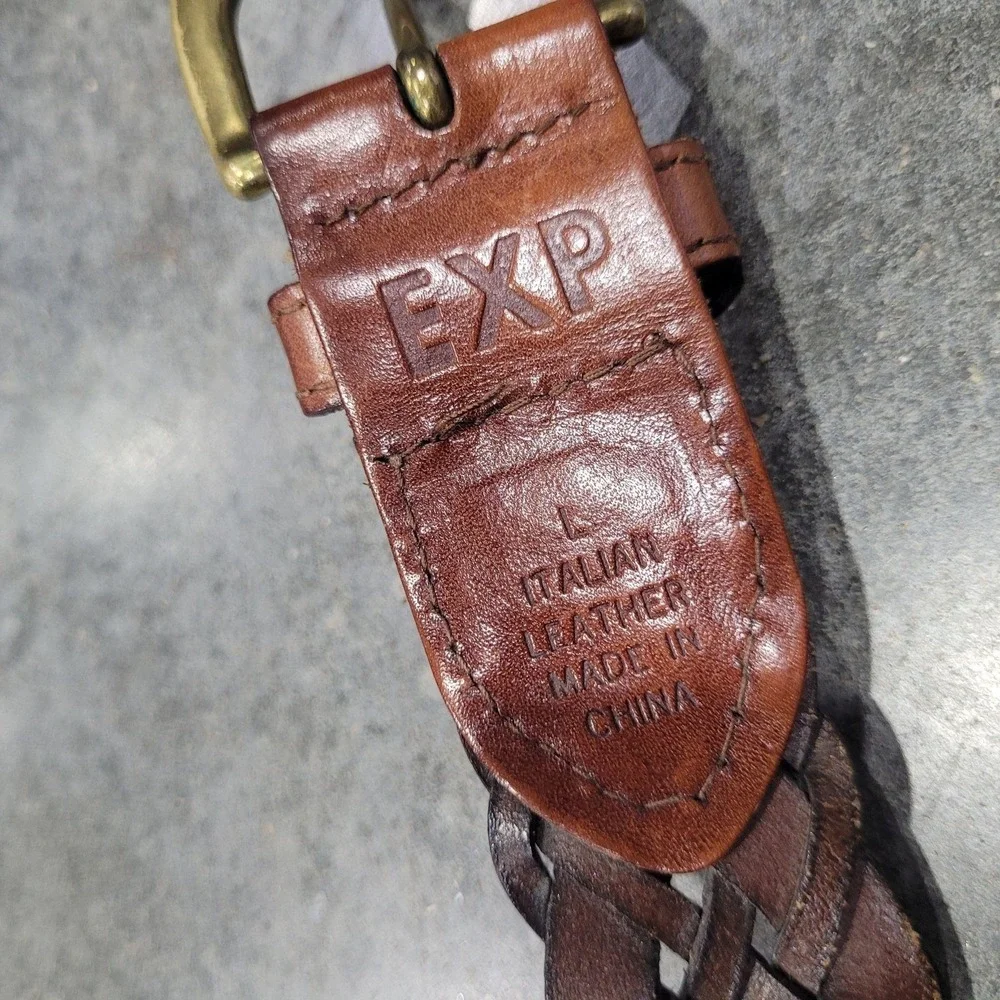 VTG Express Belt Lg Brown Leather Woven Braided Boho Cowgirl 90s Two Tone Rustic
